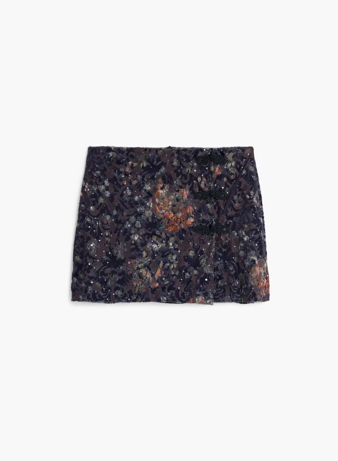DESIGUAL Black Mini Skirt Devoré for Women | Best Price UAE